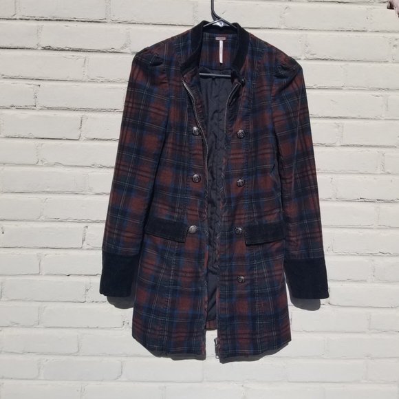 Free People Plaid Corduroy Coat---Size 0 - Picture 1 of 7